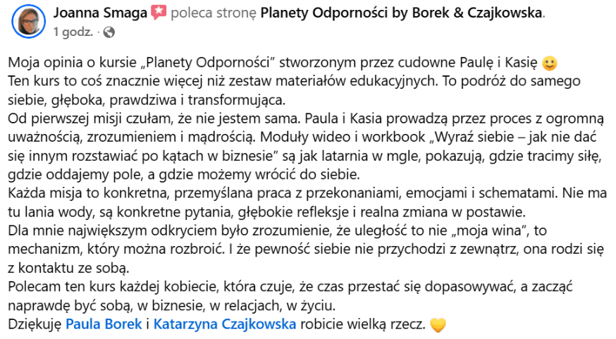 Czwarta, pozytywna opinia klientki